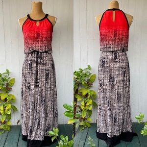 CALVIN KLEIN PRINT KEYHOLE FLOWY MAXI DRESS SMALL